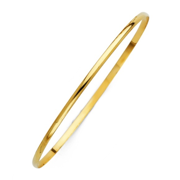 Solid 14K Yellow Gold Bangle 2mm  Domed Bracelet - Picture 1 of 9